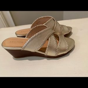 Jack Rodgers gold wedge sandals size 7